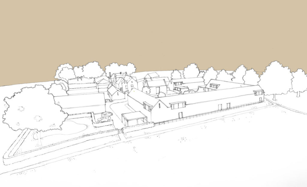 Architectural concept drawing of proposed barn conversions in Wiltshire