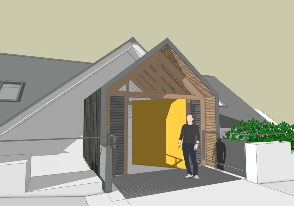 A design development visualisation of an entrance porch at Saunton, North Devon