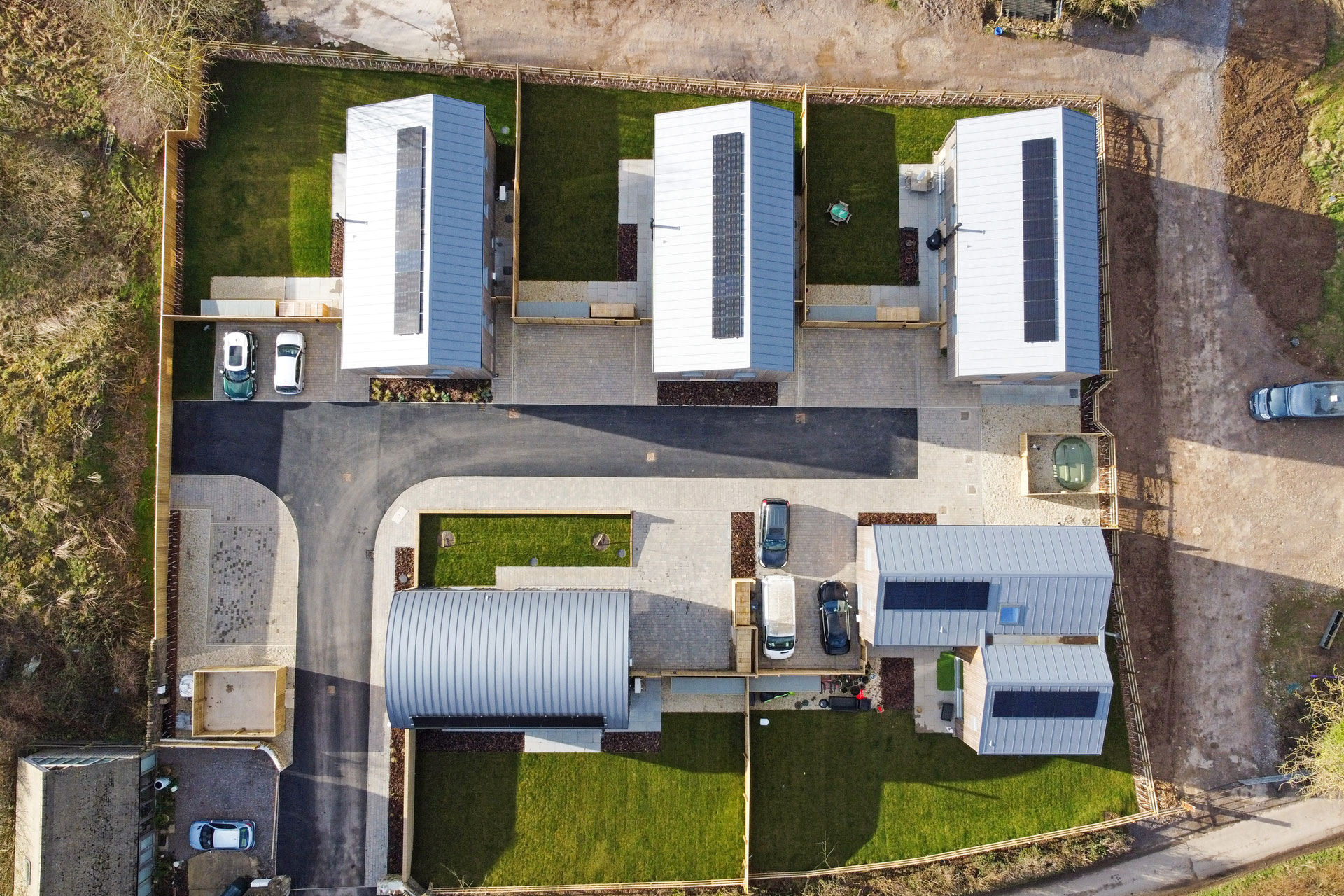 Aerial view of The Barn Garden development in Somerset