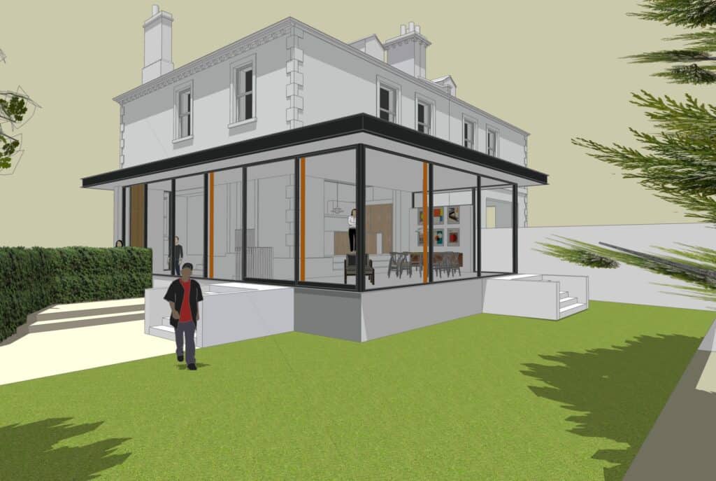 Visualisation of the glased rear extension at Victoria House. Bath