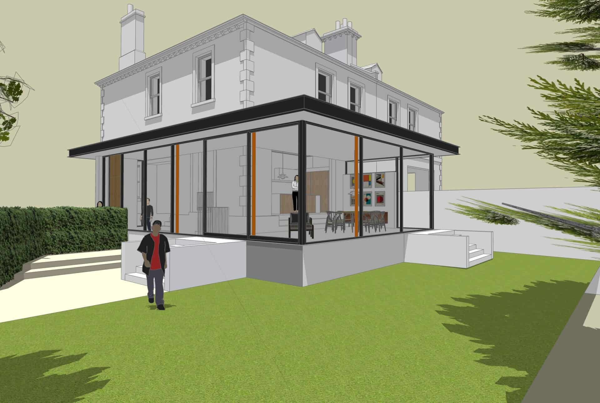 Visualisation of the glased rear extension at Victoria House. Bath